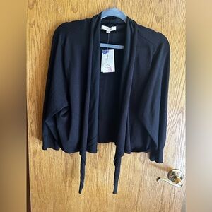 Peyton Primrose Black Open Front Cardigan Sweater with Tie NWT